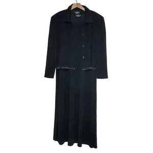 Positive Attitude 1X plussize formal black textured dress + beaded fringe jacket